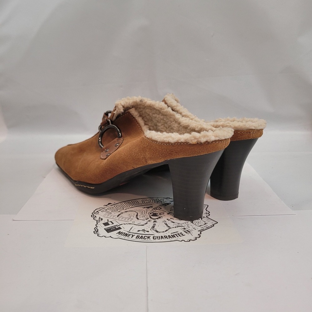 Aerosoles Cinchshearly Mules Women 9.5M Brown Suede Shearling Lined Block Heel - Picture 3 of 13